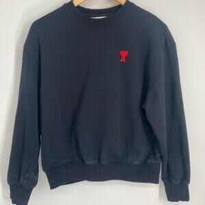 AMI Paris Sweatshirt Women’s Medium Black With Red Embroidered Logo Luxury